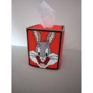 Handmade Bugs Bunny Plastic Canvas Tissue Box Cover Red‎ Square